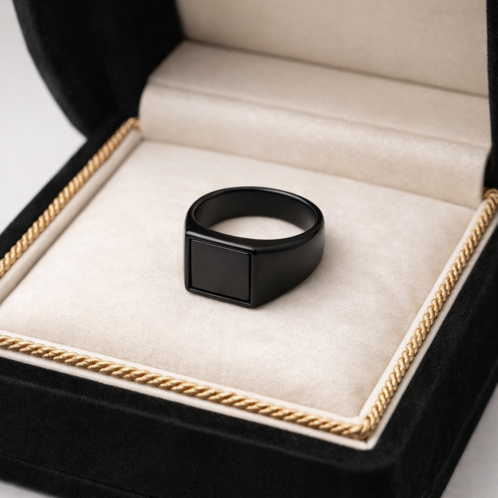 Black Stone Square Signet Ring