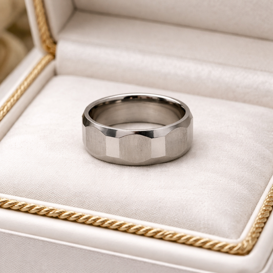 Faceted Stainless Steel Band Ring