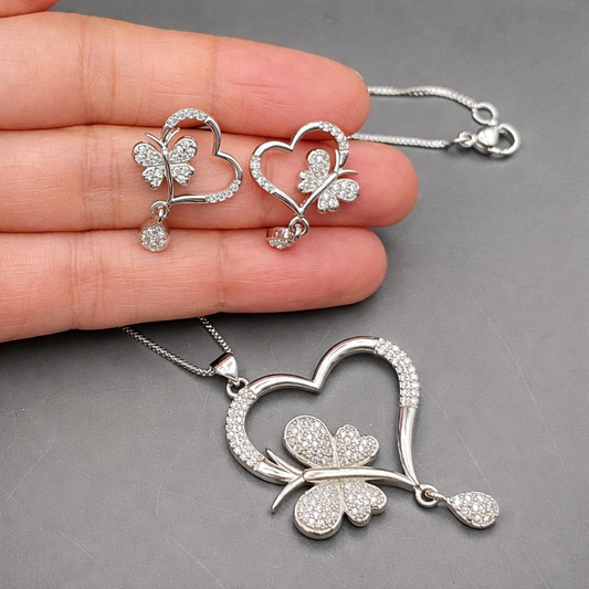 Butterfly Heart Pendant Set